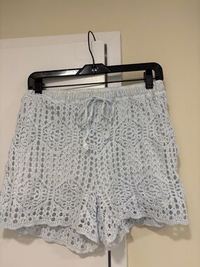 BRAND NEW! LA BLANCA Women's Light Blue Crochet Drawstring Shorts